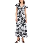 Taylor Womens Black-Ivory Printed Chiffon Maxi Dress 4 BHFO 6084