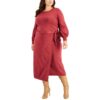 Taylor Womens Red Faux Wrap Long Casual Sweaterdress Plus 1X BHFO 9436