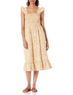 The Drop Women's Kimi Ruffled Shoulder Smocked Midi Dress