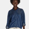 Time and Tru Women's Chambray Drawstring Blouse, Sizes XS-XXXL