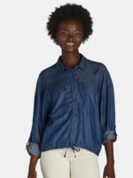 Time and Tru Women's Chambray Drawstring Blouse, Sizes XS-XXXL