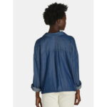 Time and Tru Women's Chambray Drawstring Blouse, Sizes XS-XXXL