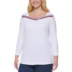 Tommy Hilfiger Sport Womens Ribbed Striped V-Neck T-Shirt Top Plus BHFO 6926