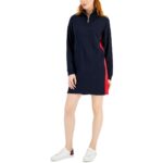 Tommy Hilfiger Womens Navy Knit Mock Neck Sweatshirt Dress XL BHFO 8703