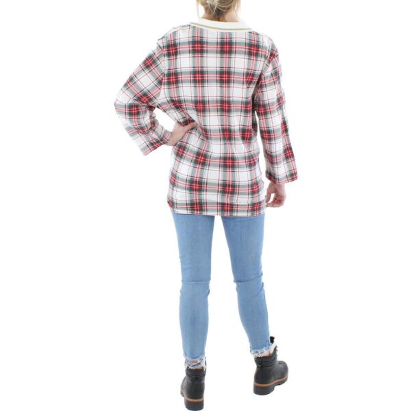 Tommy Hilfiger Womens Red Striped Collar Plaid Pullover Top Shirt XS BHFO 0152