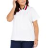 Tommy Hilfiger Womens White Cotton Short Sleeve Polo Top Shirt Plus 0X BHFO 6393