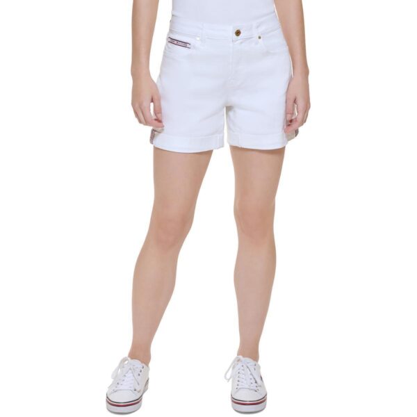 Tommy Hilfiger Womens White Logo Mid Rise Short Denim Shorts 12 BHFO 3028