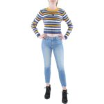 Tommy Jeans Womens Blue Ribbed Knit Striped Pullover Sweater Top XS BHFO 4168