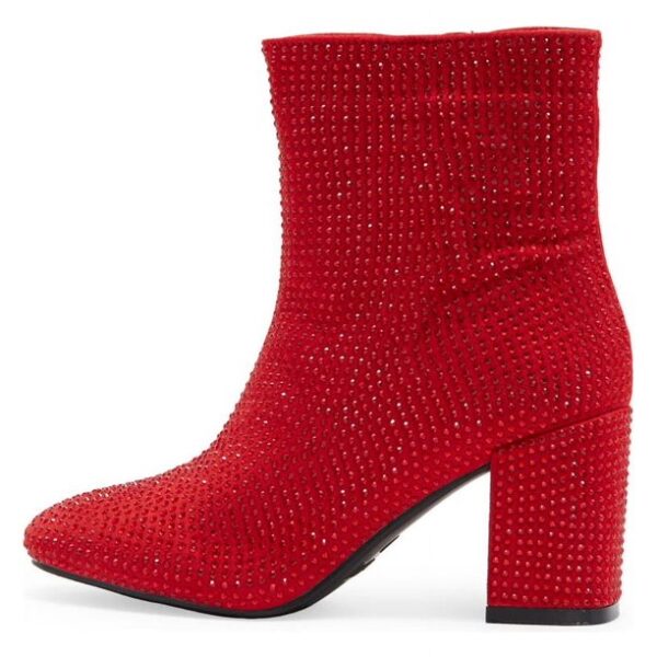 Top Moda Women Ankle Boots Block High Heels Rhinestone Bling Short Booties Side Zipper HESTER-15 Red 6.5