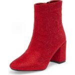 Top Moda Women Ankle Boots Block High Heels Rhinestone Bling Short Booties Side Zipper HESTER-15 Red 6.5