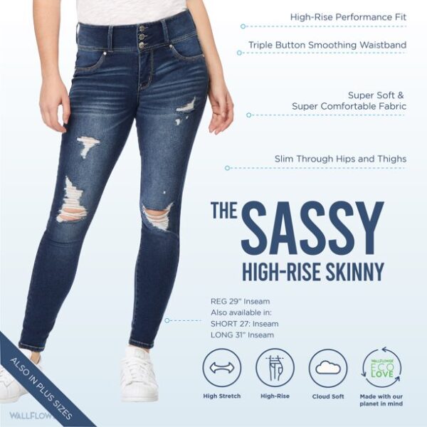 WallFlower Women's Sassy Skinny High-Rise Insta Soft Juniors Jeans (Standard and Plus)