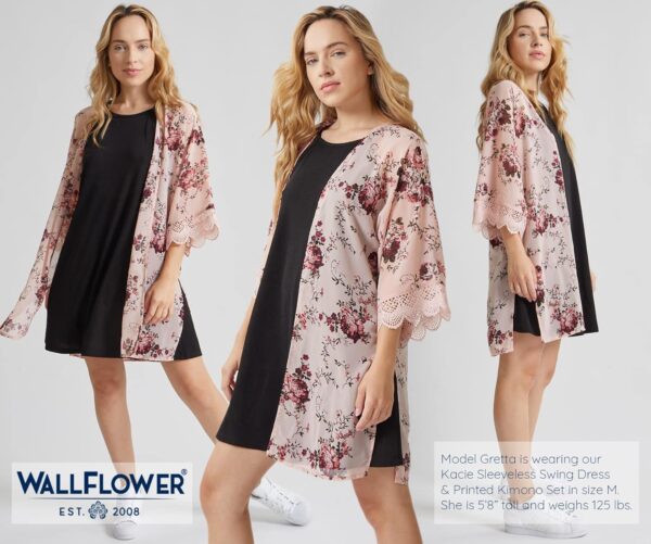 WallFlower Women's Sleeveless Swing Dress & Printed Kimono Set