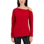 Willow Drive Womens Red Embellished Soft Shirt Cold Shoulder Sweater S BHFO 2659