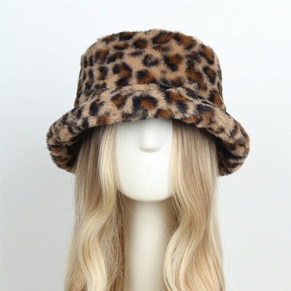 Winter Bucket Hat Fluffy Faux Fur Fisherman Cap for Women Men Solid/Leopard Warm Accessories Fits 56-58cm Head (Free Size, Brown)