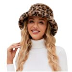 Winter Bucket Hat Fluffy Faux Fur Fisherman Cap for Women Men Solid/Leopard Warm Accessories Fits 56-58cm Head (Free Size, Brown)