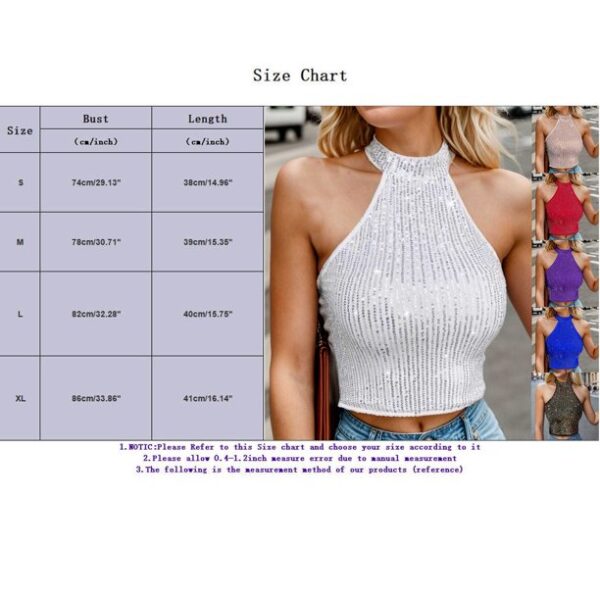 WNVMWI Women Fashionable Halter Neck Sequined Vest Short Sleeveless Top Sequin Backless Crop Top Party Club Tank Top Red