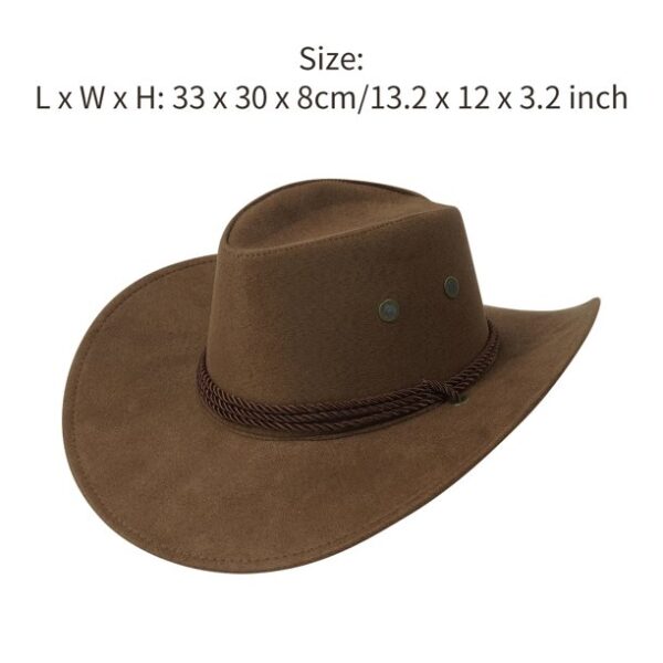 Women Men Western Cowboy Cowgirl Hat Classic Felt Wide Brim Outdoor Riding Sun Hat with Drawstring