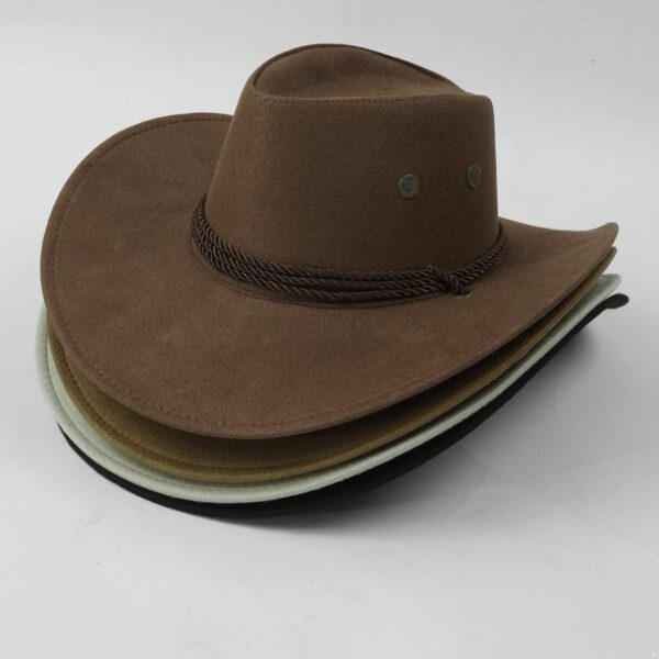 Women Men Western Cowboy Cowgirl Hat Classic Felt Wide Brim Outdoor Riding Sun Hat with Drawstring