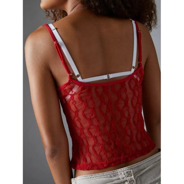 Women’s Sheer Mesh Cami Tops Slim Lace Embroidery See Through Square Neck Sleeveless Solid Short Vest for Summer