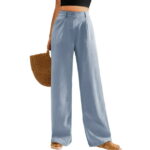 Womens Casual Wide Leg Pants High Waisted Button Down Straight Long Trousers Palazzo Pants