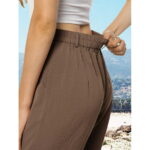 Womens Casual Wide Leg Pants High Waisted Button Down Straight Long Trousers Palazzo Pants