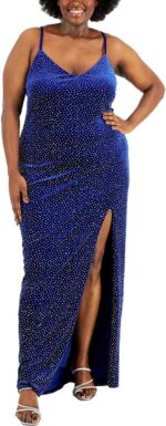 Womens Plus Velvet Juniors Evening Dress Blue 14W