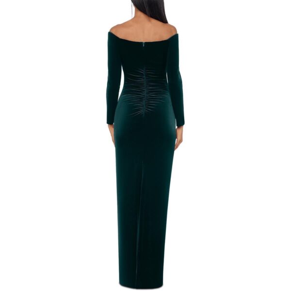 X by Xscape Womens Green Velvet Off-The-Shoulder Maxi Dress Gown 6 BHFO 5398