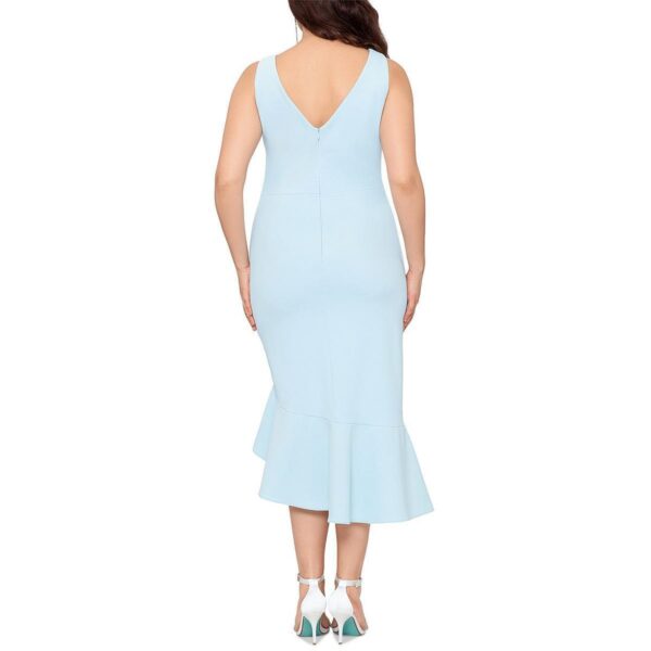 Xscape Womens Blue Ruffled Midi Sleeveless Sheath Dress Plus 20W BHFO 7115