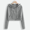 Yievot Hoodies for Women Casual Zip Up Drawstring Cropped Hoodie Long Sleeve Short Sweatshirt Hooded Crop Jacket Top with Pockets