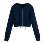 Yievot Hoodies for Women Casual Zip Up Drawstring Cropped Hoodie Long Sleeve Short Sweatshirt Hooded Crop Jacket Top with Pockets