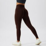 Yoga Long Leggings Seamless Tight Stretch Elastic Hip Fitness Pants for Women Running Sport Dark Brown M