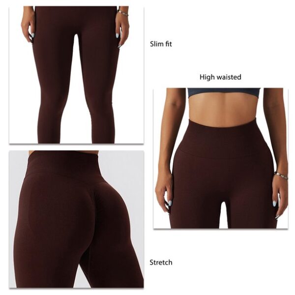 Yoga Long Leggings Seamless Tight Stretch Elastic Hip Fitness Pants for Women Running Sport Dark Brown M