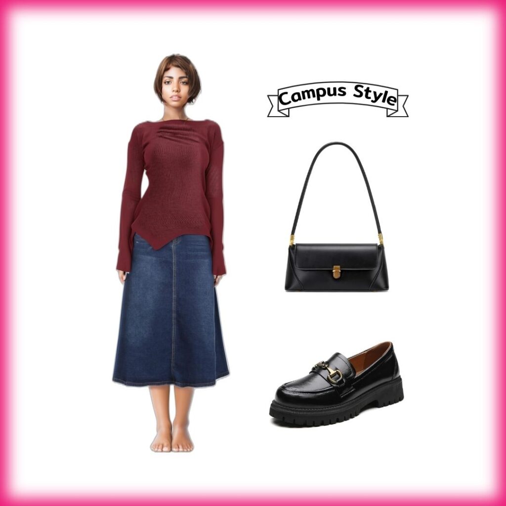 Campus style look with chunky loafers