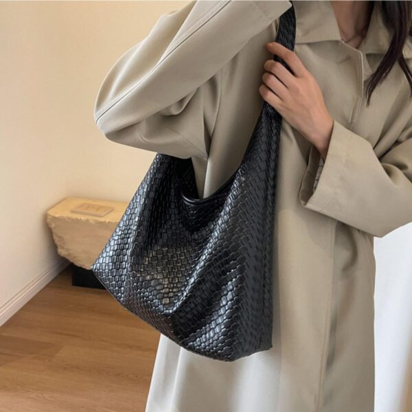 2024 Woven Leather Shoulder Bag for Women, Woven Soft Vegan Leather Tote Bag, Large Capacity Top-handle Hobo Bag