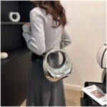 Acrylic Evening Clutch Purse Top-handle Moon Hobo Bag, Elegant Marble Handbag for Wedding Cocktail Party