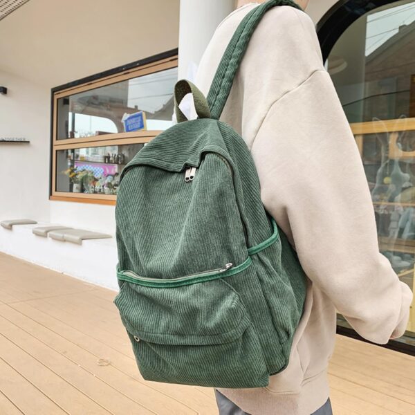 Aesthetic Backpack Cute Backpack Corduroy Backpack School Supplies Laptop Bag for Teens Girls Women Students Solid Color(Green)