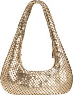 Afashor Womens Metallic Evening Bag Cute Hobo Handbag Fashion Shiny Moon-shaped Shoulder Purse