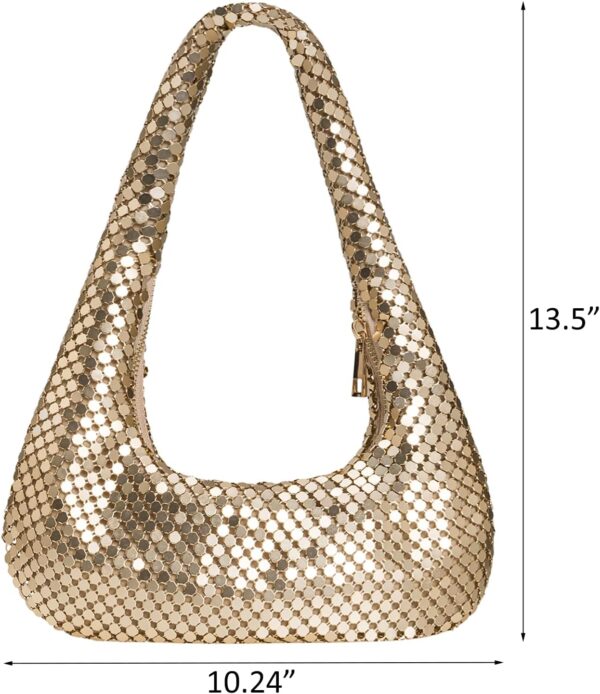 Afashor Womens Metallic Evening Bag Cute Hobo Handbag Fashion Shiny Moon-shaped Shoulder Purse