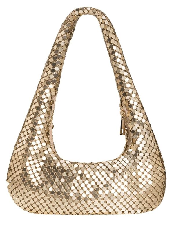 Afashor Womens Metallic Evening Bag Cute Hobo Handbag Fashion Shiny Moon-shaped Shoulder Purse