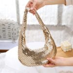 Afashor Womens Metallic Evening Bag Cute Hobo Handbag Fashion Shiny Moon-shaped Shoulder Purse