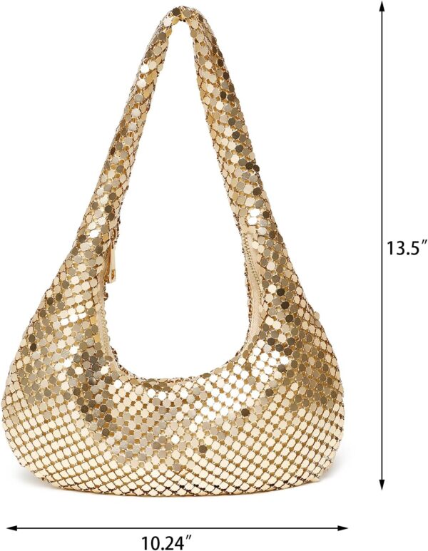 Afashor Womens Metallic Evening Bag Cute Hobo Handbag Fashion Shiny Moon-shaped Shoulder Purse