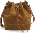 AFKOMST Leather Bucket Bags and Drawstring Crossbody Purse for Women Medium Tote and Hobo Handbags with 2 Shouder Straps