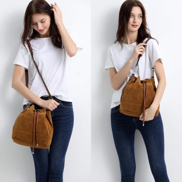 AFKOMST Leather Bucket Bags and Drawstring Crossbody Purse for Women Medium Tote and Hobo Handbags with 2 Shouder Straps