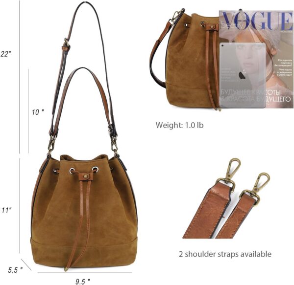 AFKOMST Leather Bucket Bags and Drawstring Crossbody Purse for Women Medium Tote and Hobo Handbags with 2 Shouder Straps