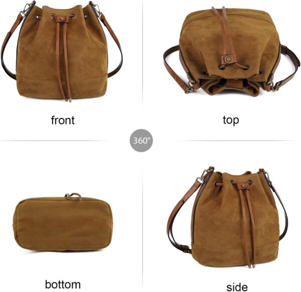 AFKOMST Leather Bucket Bags and Drawstring Crossbody Purse for Women Medium Tote and Hobo Handbags with 2 Shouder Straps