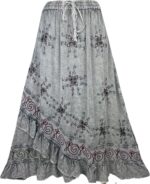 Agan Traders Women's 2024 Fall Western Boho Vintage Drawstring Embroidered Flared Ruffle High Waist Long Skirt