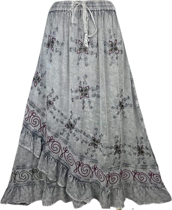 Agan Traders Women's 2024 Fall Western Boho Vintage Drawstring Embroidered Flared Ruffle High Waist Long Skirt