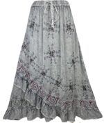 Agan Traders Women's 2024 Fall Western Boho Vintage Drawstring Embroidered Flared Ruffle High Waist Long Skirt