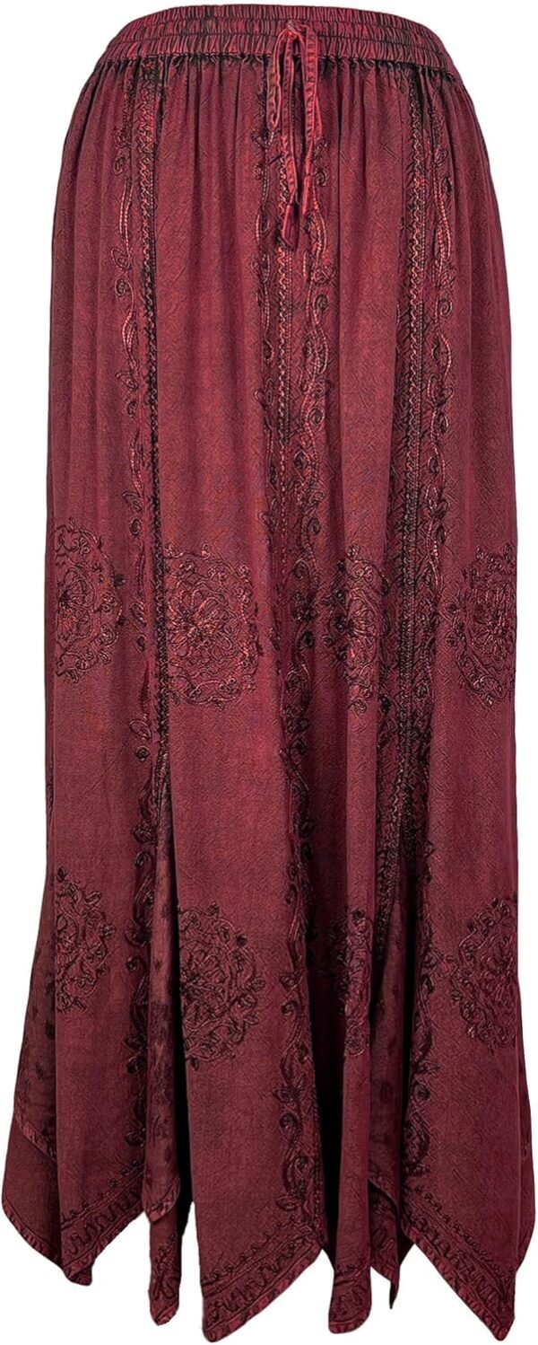 Agan Traders Women's Bohemian Peasant Embroidered Long Flared Hem Stone Washed Maxi Skirt Regular Plus Size 2X 3X