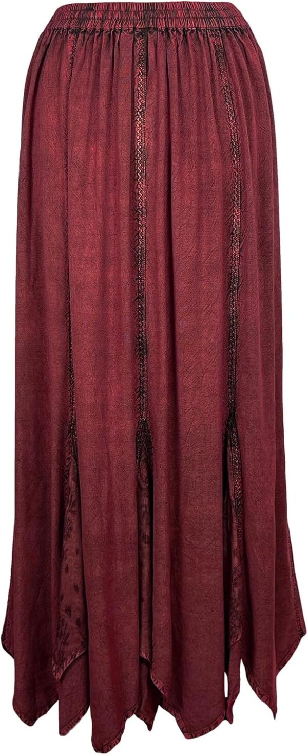 Agan Traders Women's Bohemian Peasant Embroidered Long Flared Hem Stone Washed Maxi Skirt Regular Plus Size 2X 3X